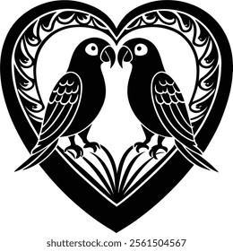 Valentine Parrot Couple Silhouette Love Icon.