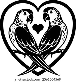 Valentine Parrot Couple Silhouette Love Icon.