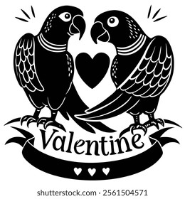 Valentine Parrot Couple Silhouette Love Icon.