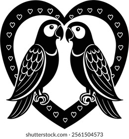 Valentine Parrot Couple Silhouette Love Icon.