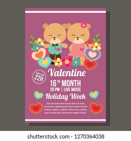 valentine party with couple of bear and cute flower