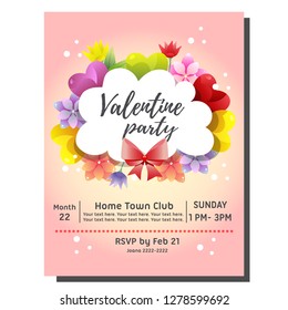 valentine party invitation card with colorful flower ornate