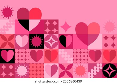 Valentine pattern art design. Pink Valentine heart pattern illustrator design. Celebrating loves ,anniversary and Valentine day. Heart pattern for gift wrap, poster, background, wallpaper and postcard