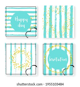Valentinmuster. Feierlichkeiten mit Starburst Set. Türkisfarbenes Romantisches Element. Stilvolles Teilchen. Mütter-Effekt. Golden Glow Design. Weiße leuchtende Partikel. Streifen-Valentinmuster