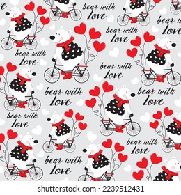 Valentine pattern with cute bear and bicycle pattern