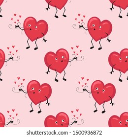Valentine pattern with cute cartoon hearts. Love background.