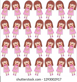 Valentine Pattern. Girls in love vector illustration. Valentine pattern cute little girls in love. Romantic vector illustration. Vector. Isolated on white background. Vector illustration in a cartoon 