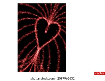 Valentine. Pattern with a heart on a black background. Background for Valentine's Day greeting card. Glitter texture. Symmetrical ornament. Vector