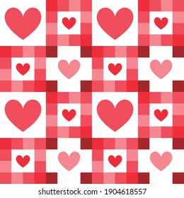 VALENTINE PATTERN, HEARTS INSIDE COLORED BOXES ON WHITE BACKGROUND