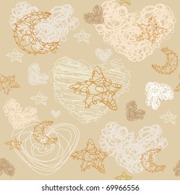  Valentine pattern with hearts and stars, vector.