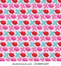 Valentine pattern with lips and xo xo