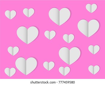 Valentine Pattern Love Heart paper white On Pink background