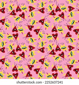 Valentine pattern with magical mystical spiritualistic symbol of the Freaky bizarre eyes in retro glasses