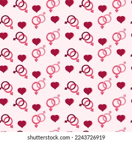 Valentine pattern with red hearts on white and pink background. Decorative vector wallpaper. good for print on fabric or paper