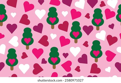 Valentine pattern seamless fabric Valentine day. heart and tree lover pattern on pink background. Designed for background ,wallpaper ,valentine pattern ,wrapping paper ,fabric ,anniversary ,sweetheart