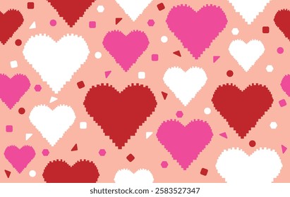 Valentine pattern seamless fabric Valentine day. pixel heart pattern on pastel orange. Designed for background ,wallpaper ,valentine pattern ,wrapping paper ,sweetheart ,fabric ,anniversary ,couple