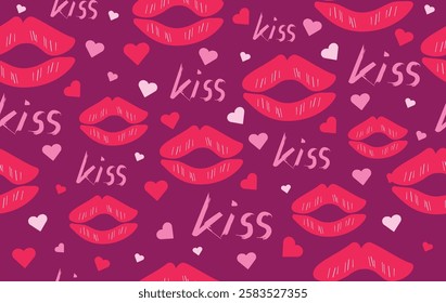 Valentine pattern seamless fabric Valentine day. KISS pattern on purple background. Designed for background ,wallpaper ,valentine pattern ,wrapping paper ,couple ,fabric ,anniversary ,sweetheart