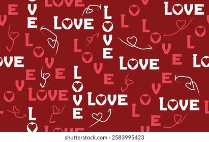 Valentine pattern seamless fabric Valentine day. LOVE font art design on red background. Designed for background ,wallpaper ,valentine pattern ,wrapping paper ,couple ,fabric ,anniversary ,sweetheart
