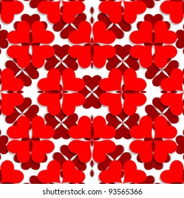 valentine pattern with shamrock shaped hearts, abstract seamless texture; vector art illustration