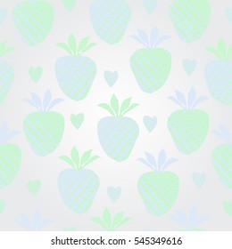 Valentine   pattern with strawberries, hearts, halftone. Hand drawn.