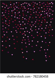 Valentine Pattern, Vector Romantic Heart Background. Falling Down or Flying, Showering Sparkling Pink, Red Hearts. Cool Romantic Festive Magic Garland. Nice Valentine Pattern, Minimal Banner Design.