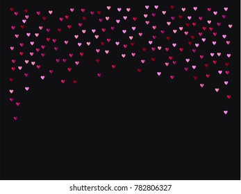 Valentine Pattern, Vector Romantic Heart Background. Showering, Flying Elegant Wedding Pink Red Hearts Petals. Romantic Birthday Garland Decoration Tender Valentive Pattern, Minimal Banner Design.