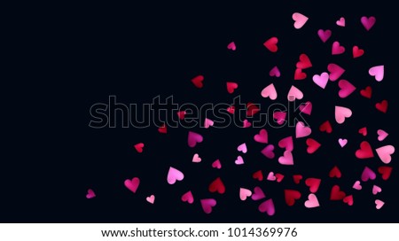 Valentine Pattern, Vector Romantic Heart Background. Showering, Flying Elegant Sparkling Wedding Pink Red Hearts. Cool Romantic Festive Magic Garland. Tender Valentive Pattern, Minimal Banner Design.