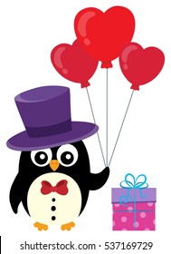 Valentine penguin topic image 1 - eps10 vector illustration.