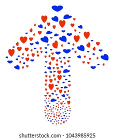 Valentine Petals composition created in the shape of forward directional arrow. Up navigation arrow collage constructed from valentine petals icons.