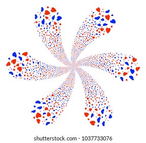 Valentine Petals cycle motion. Element twist composed from scatter valentine petals items. Vector illustration style is flat iconic symbols.