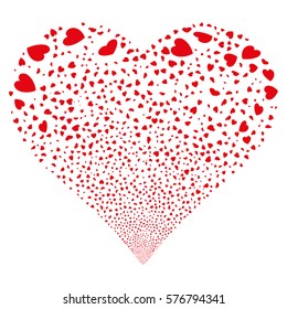 Valentine Petals fireworks with heart shape. Vector illustration style is flat red iconic symbols on a white background. Object heart done from scattered pictographs.