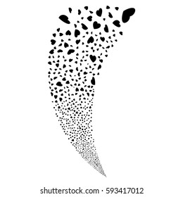 Valentine Petals random fireworks stream. Vector illustration style is flat black iconic symbols on a white background. Object fountain constructed from scattered icons.