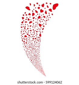 Valentine Petals random fireworks stream. Vector illustration style is flat red iconic symbols on a white background. Object fountain made from scattered pictographs.