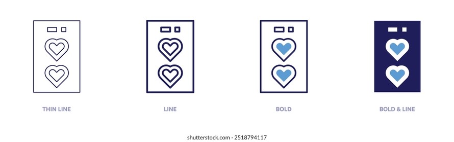 Valentine phonecase icon in 4 different styles. Thin Line, Line, Bold, and Bold Line. Duotone style. Editable stroke.