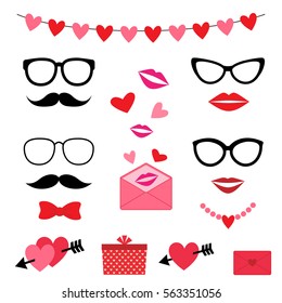 Valentine photo booth vector set.