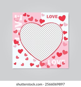 Valentine photo frame with heart vector template