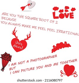 valentine pickup lines and quotes with vectors related to the occasion which can be edited