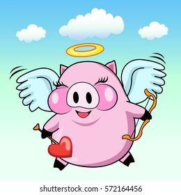 Valentine pig Angels lovers in love vector 10