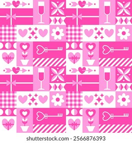 Valentine pink element in square seamless pattern for wrapping, fashion and decoration.