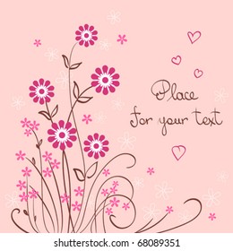 valentine pink vector background with flower and heart
