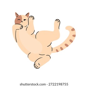 Valentinstag verspielte Katze rollende Vektorgrafik mit niedlichen Pose und warmen Pastellfarben. Nettes handgezeichnetes Design für Grußkarten, Aufkleber, Symbole und Poster.