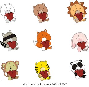 valentine plush animals set in vector format very easy to edit