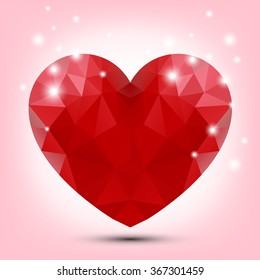  Valentine polygonal red heart. Vector design element