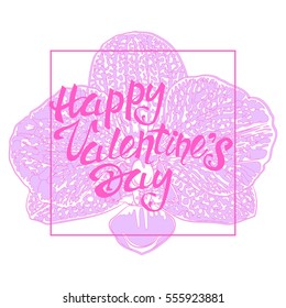 Valentine postcard with flower orchids.