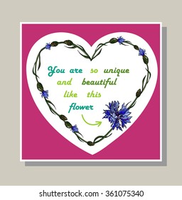 Valentine postcard heart cornflowers vector