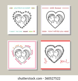 Valentine postcard kiss set vector