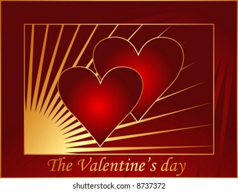 Valentine postcard with red and gold hearts