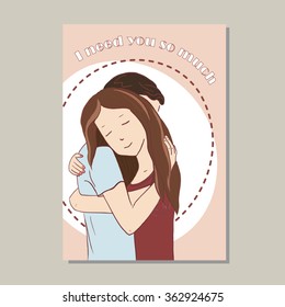 Valentine postcard young couple is hugging vector