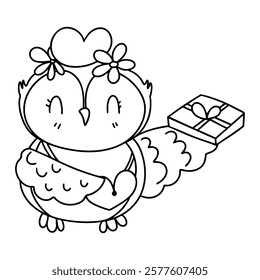 A Valentine Postman Owl. Cute owl holding gift and heart, perfect for Valentine Day