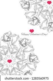  Valentine Printable Poster. Hand drawn elements with heart and flowers. Vector  Illustration. 